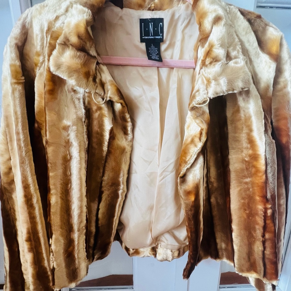 INC Gold Faux Fur Brooch Short Jack